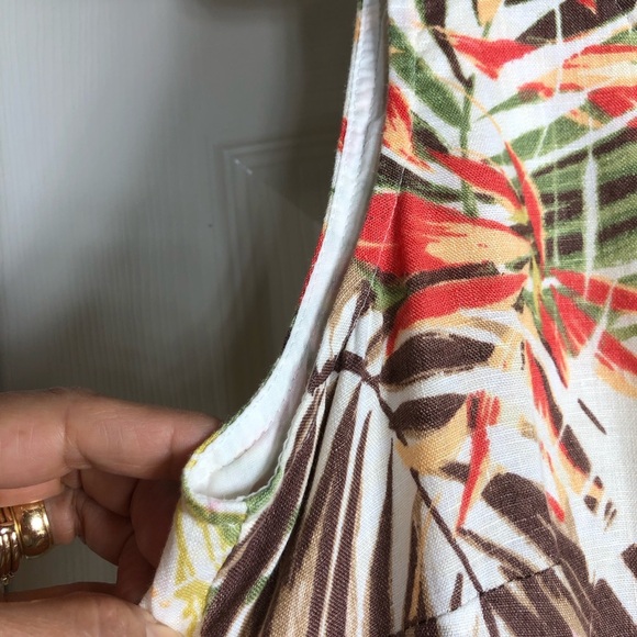 J.Jill Love Linen 100% Linen V Neck Sleeves Pockets Tropical Shift Lined Dress M - Picture 6 of 16